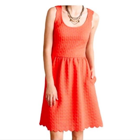 Maeve Knit Side Pockets Caye Scalloped Dress Size Small Coral ANTHROPOLOGIE - Picture 1 of 9